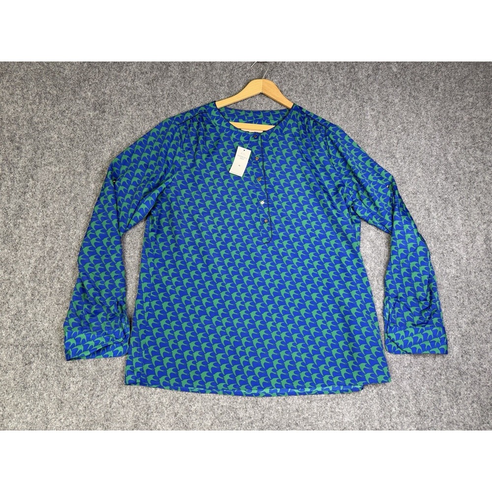 Women's Banana Republic Geometric Bird Print Henley Blouse Shirt Size XL New